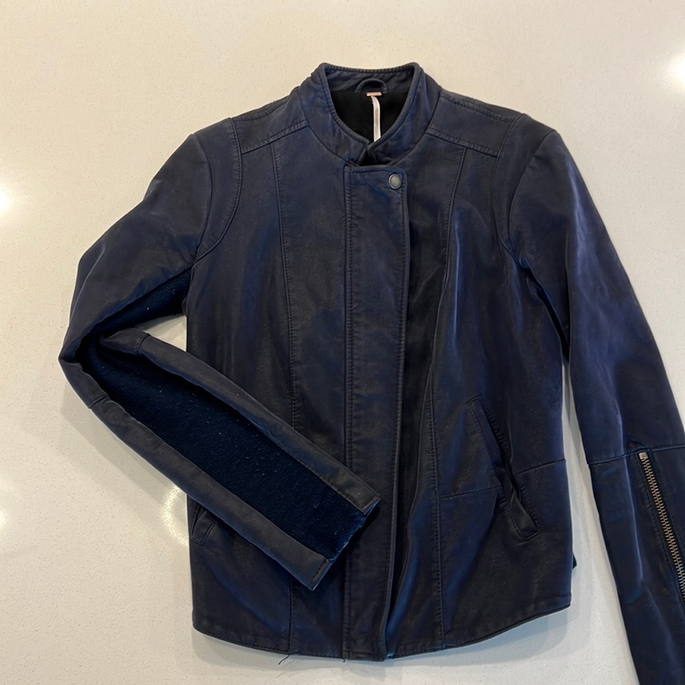Free People Navy Suede Moto Jacket